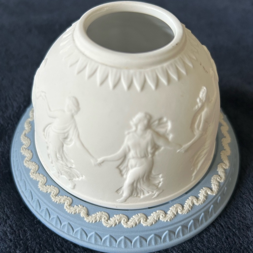 Wedgwood White and Blue Jasperware Dancing Hours tea light.